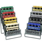 CanDo Digi-Flex hand exerciser - set of 8 (tan, yellow, red, green, blue, black, silver, gold), with metal rack