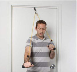 CanDo shoulder pulley with exercise tubing and handles, Yellow - x-light