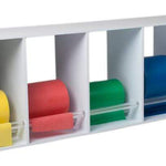 CanDo Dispens-a-Band exercise band rack, wood, 5 rolls, INCLUDING: 5 x 50 yard CanDo low powder set (yellow, red, green, blue, black)