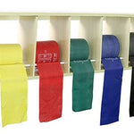 CanDo Exercise Band and Tubing Storage Racks CanDo exercise band rack, plastic, 5 rolls, INCLUDING: 5 x 50 yard CanDo AccuForce low powder set (yellow, red, green, blue, black)