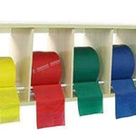 CanDo exercise band rack, plastic, 5 rolls, INCLUDING: 5 x 50 yard CanDo low powder set (yellow, red, green, blue, black)