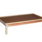 wooden platform table - fixed height, raised-rim, 7' x 3' x 19"