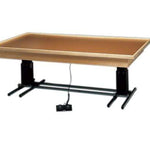 wooden platform table - deluxe electric hi-low, raised-rim, 7' x 4' x (23" - 32")