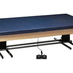 wooden platform table - deluxe electric hi-low, upholstered, 8' x 6' x (23" - 32")