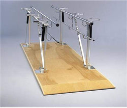 Parallel Bars, wood platform mounted, height and width adjustable, 10' L x 17.5" - 25.5" W x 31" - 41" H