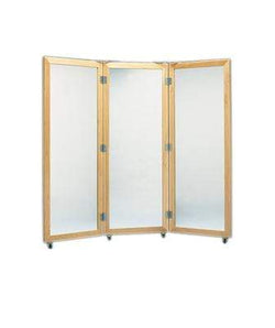 Glass mirror, mobile caster base, 3-panel mirror, 22" W x 60" H