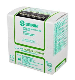 SEIRIN J-Type Acupuncture Needles, size 0/01 (0.14mm) x 40mm , box of 100 needles