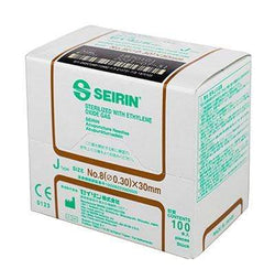 SEIRIN J-Type Acupuncture Needles, size 8 (0.30mm) x 30mm , box of 100 needles
