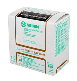 SEIRIN J-Type Acupuncture Needles, size 8 (0.30mm) x 40mm , box of 100 needles