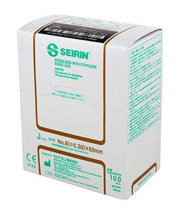 SEIRIN J-Type Acupuncture Needles, size 8 (0.30mm) x 60mm, box of 100 needles