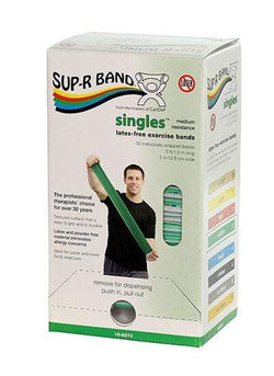 Sup-R band, latex-free, 5-foot Singles¨, 30 piece dispenser, green