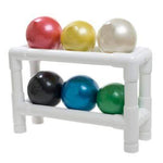 TheraBand Soft Weights ball - 6-piece set (1 each: tan, yellow, red, green, blue, black), with 2-tier rack
