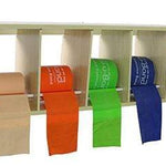 CanDo exercise band rack, plastic, 5 rolls, INCLUDING: Val-u-Band - Latex Free - 5 x 50 yard rolls (peach, orange, lime, blueberry, plum)