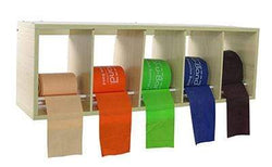 CanDo exercise band rack, plastic, 5 rolls, INCLUDING: Val-u-Band - Latex Free - 5 x 50 yard rolls (peach, orange, lime, blueberry, plum)