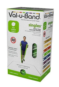 Val-u-Band Resistance Bands, Pre-Cut Strip, 5', Lime-Level 3/7, Case of 30, Latex-Free